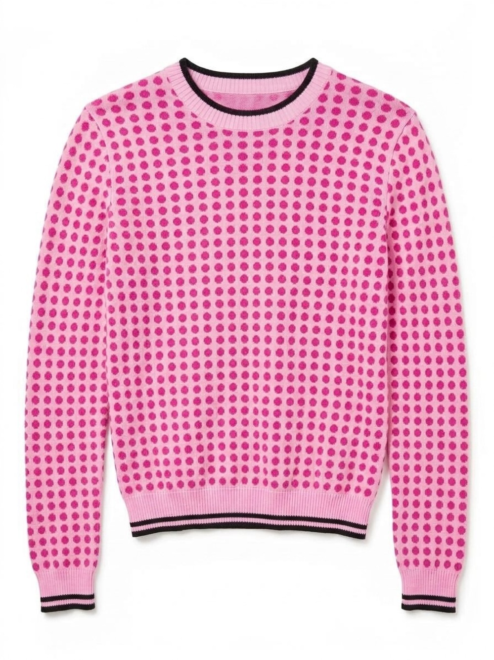 Isaac Mizrahi Pink Polka Dot Crewneck Sweater with Black Trim